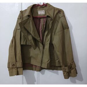 We free people women's large asymmetric boxy cape canvas fall jacket green